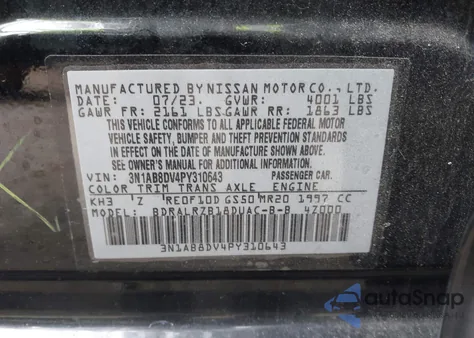 2023 Nissan Sentra Sr Xtronic Cvt from USA, damaged, VIN 3N1AB8DV4PY310643